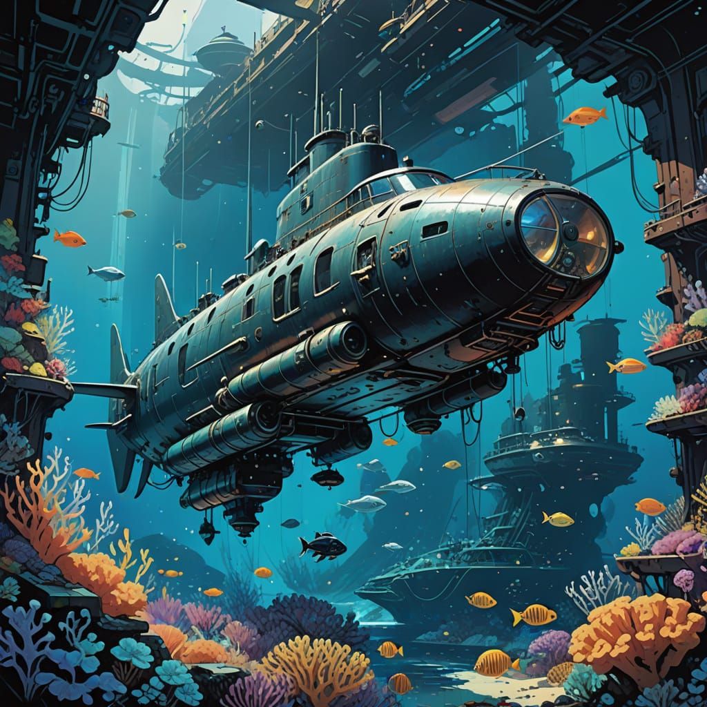 Majestic Submarine in Futuristic Industrial Style