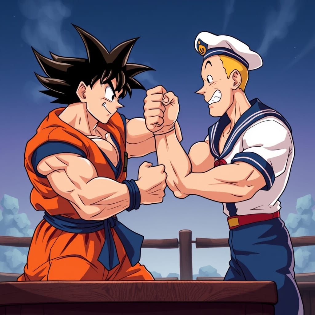 Goku vs Popeye: Epic Anime-Style Arm Wrestling Showdown