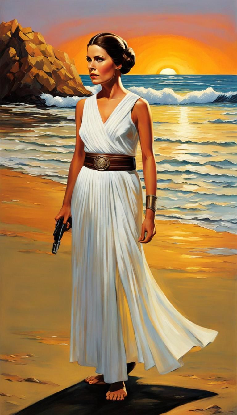 Princess Leia on Beach, Impasto Style Digital Art