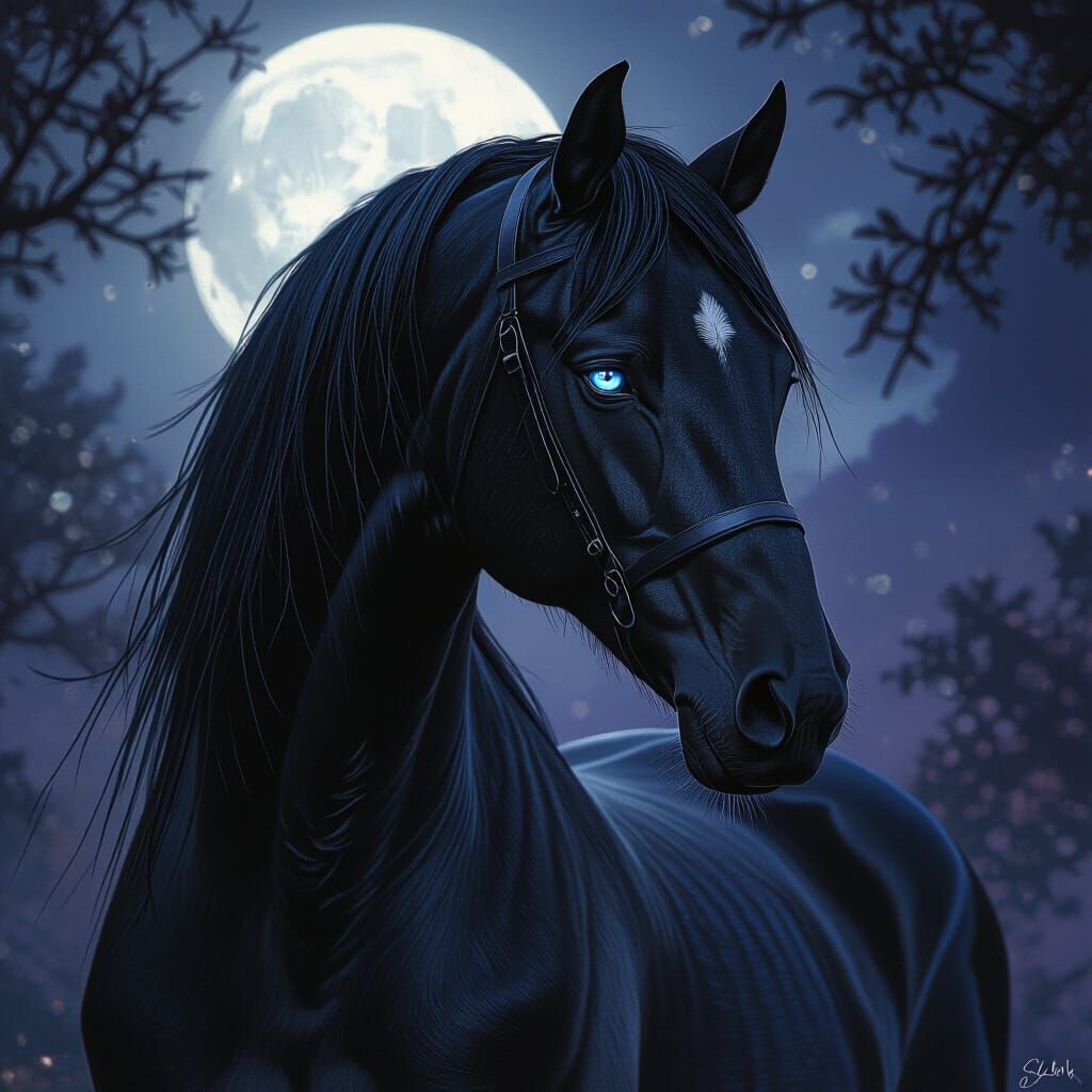 Majestic Black Centaur in Moonlight, Photorealistic Art