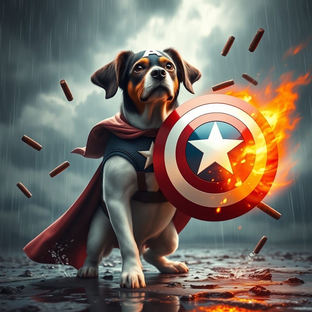 Captain America Hound Shines Bright in Fiery Fantasy Scene