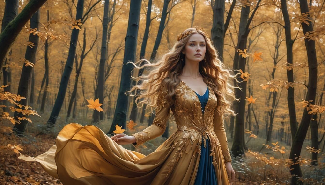 Goddess in Golden Forest: Eternal Beauty and Grace
