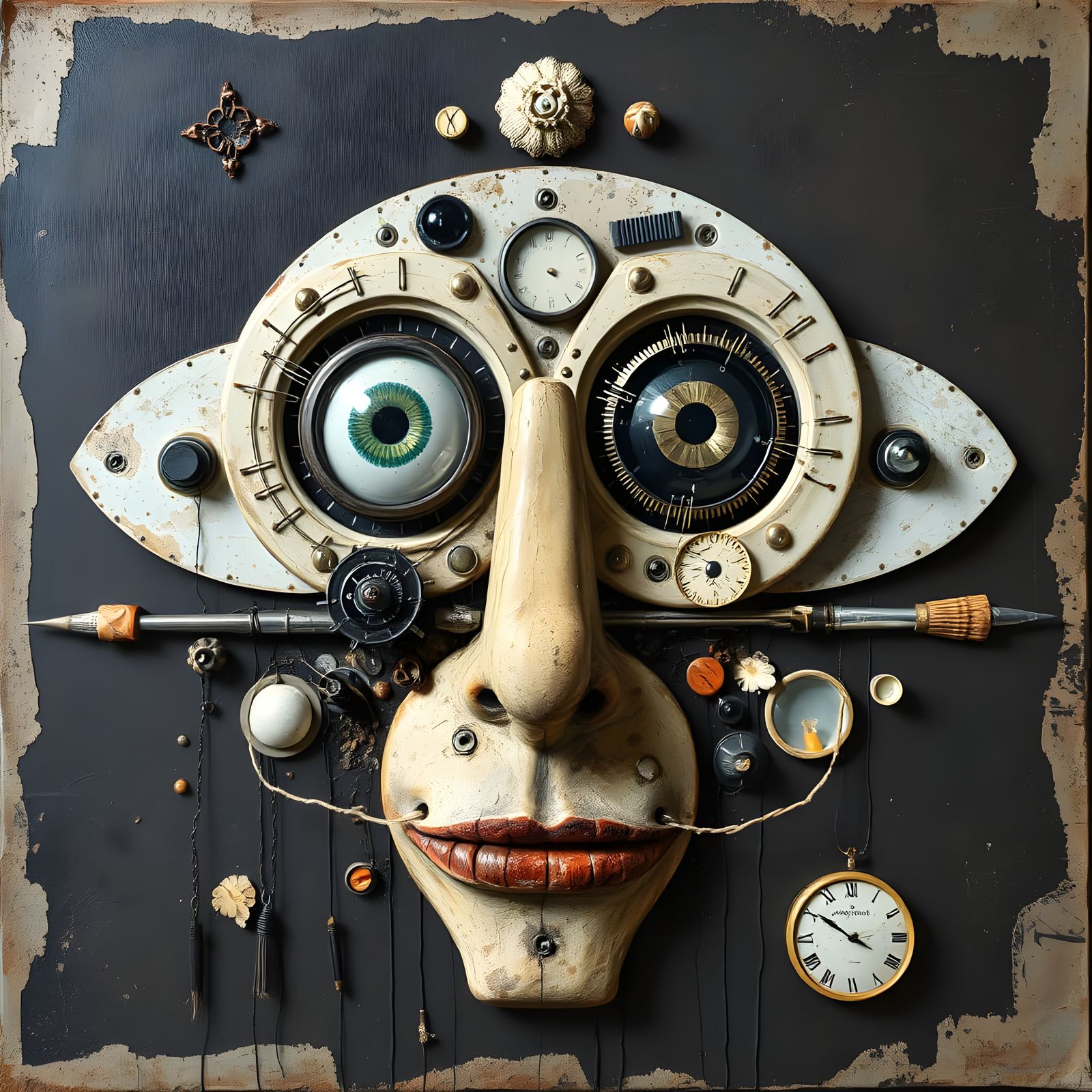 Surreal Melting Face in Grunge Glitchcore Style