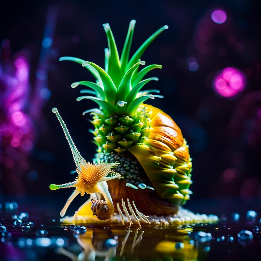 Glowing Snail-Pineapple Hybrid Macro Photograph