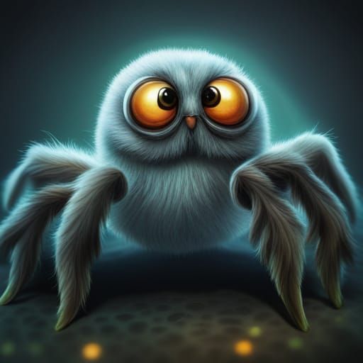 Adorable Furry Spider with Owl Eyes: Storybook Illustration