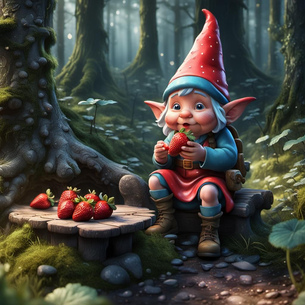 Gnome and strawberries