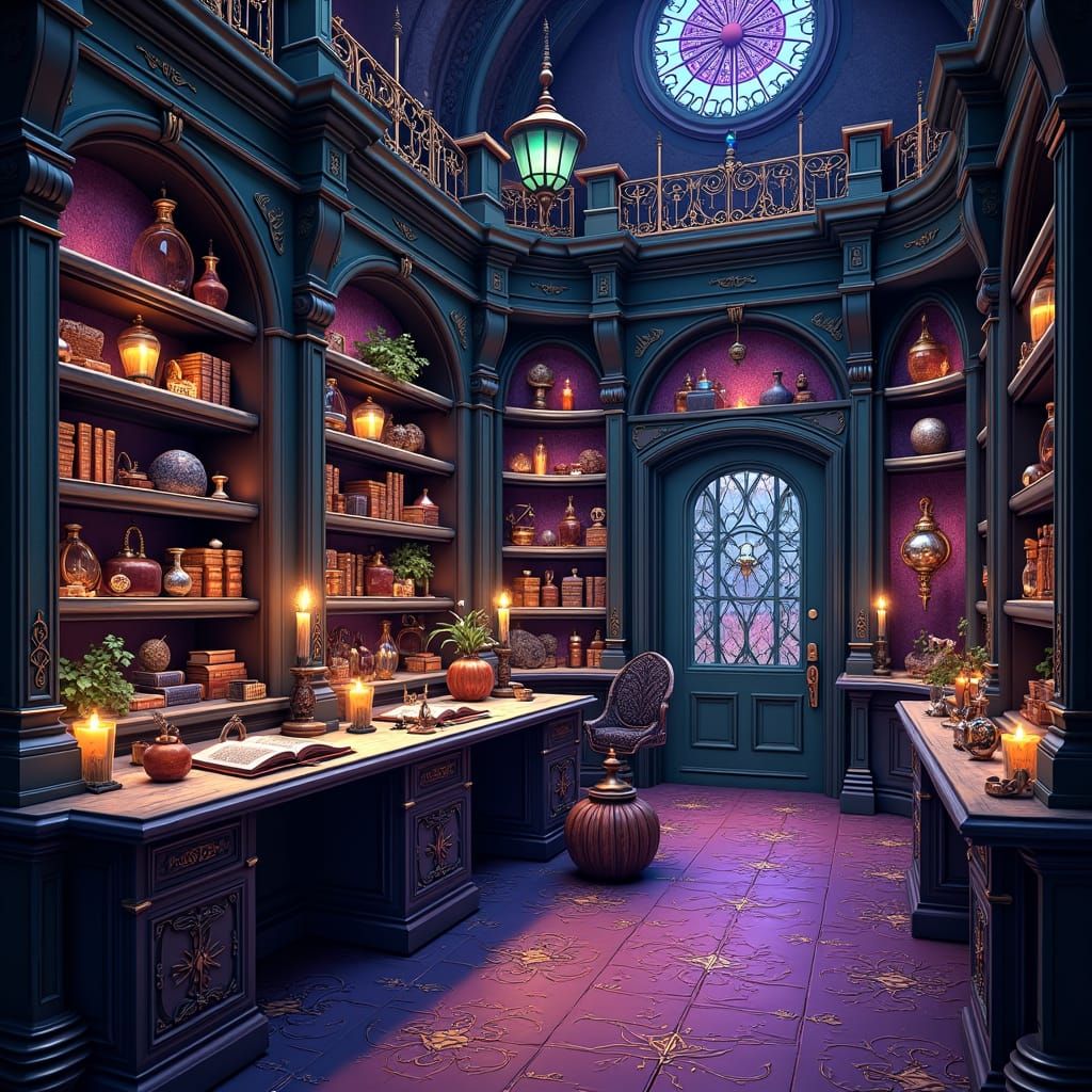 Mystical Halloween Library in Jewel Tones