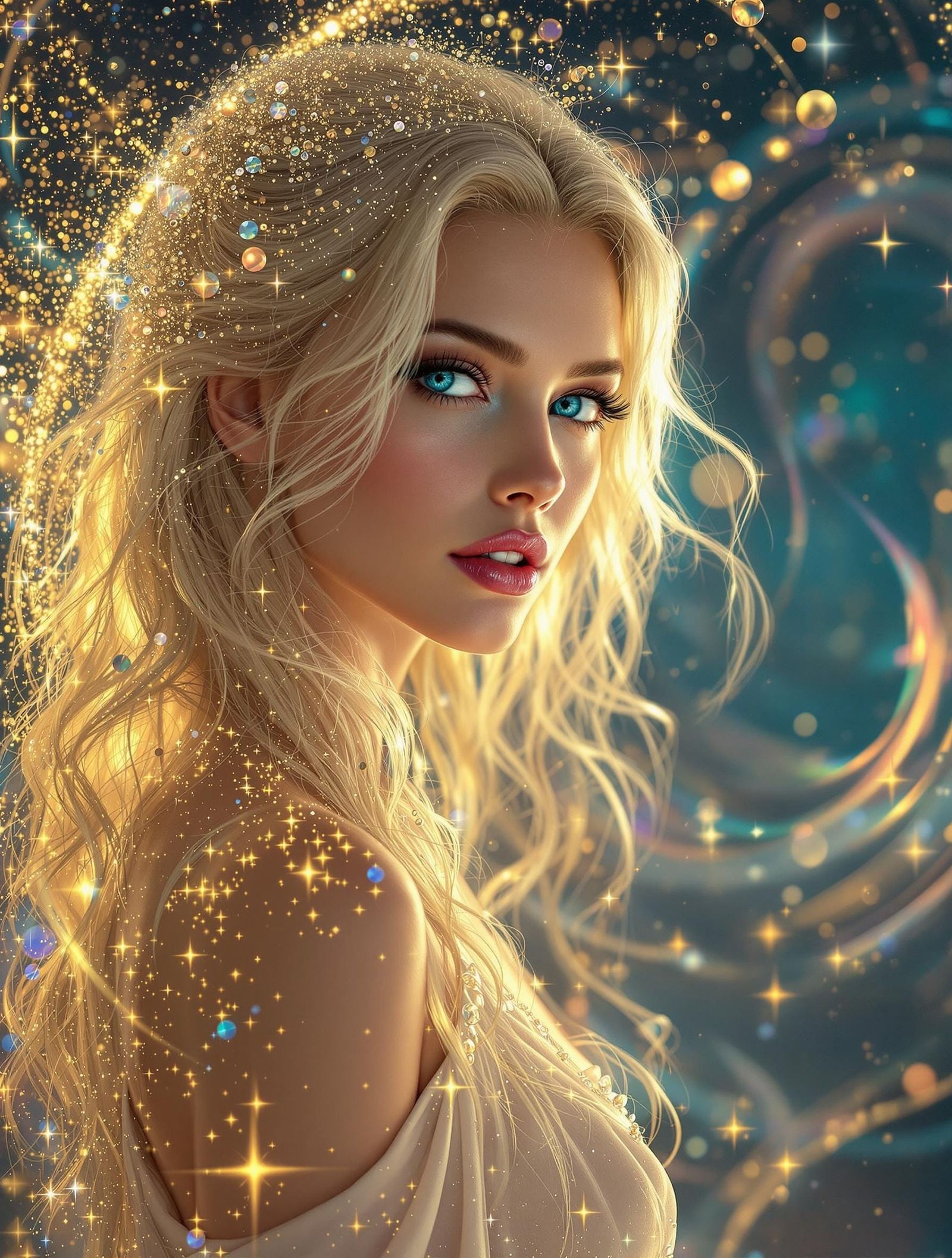 Stardust Blonde in Cosmic Dreamscape