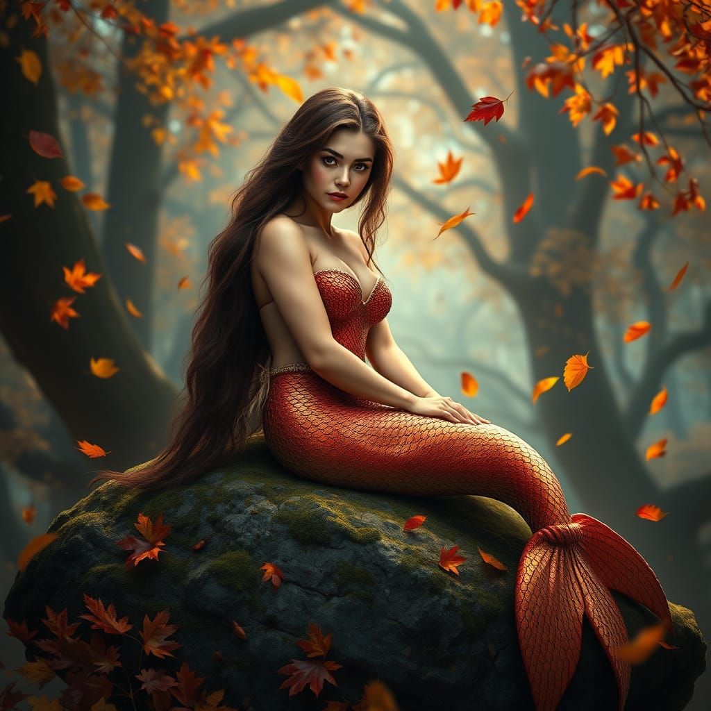 Ethereal Mermaid Amidst Autumnal Splendor in Epic Cinematic ...