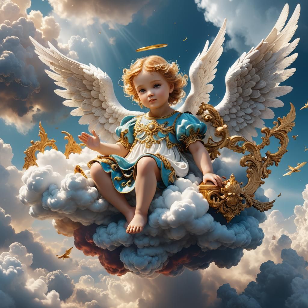 Ornate Angel with Baby in Detailed Matte Painting