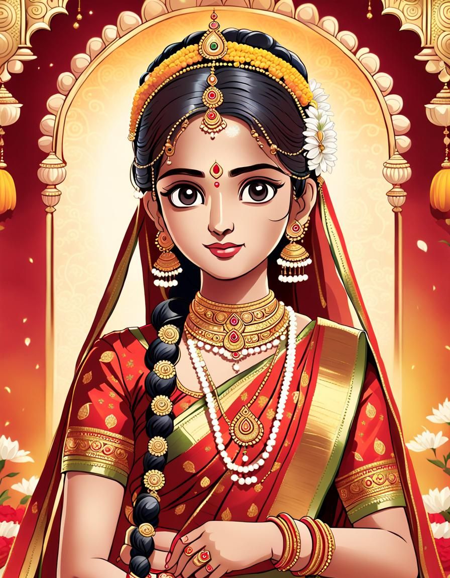 Stunning Telugu Bride in Anime Style Artwork