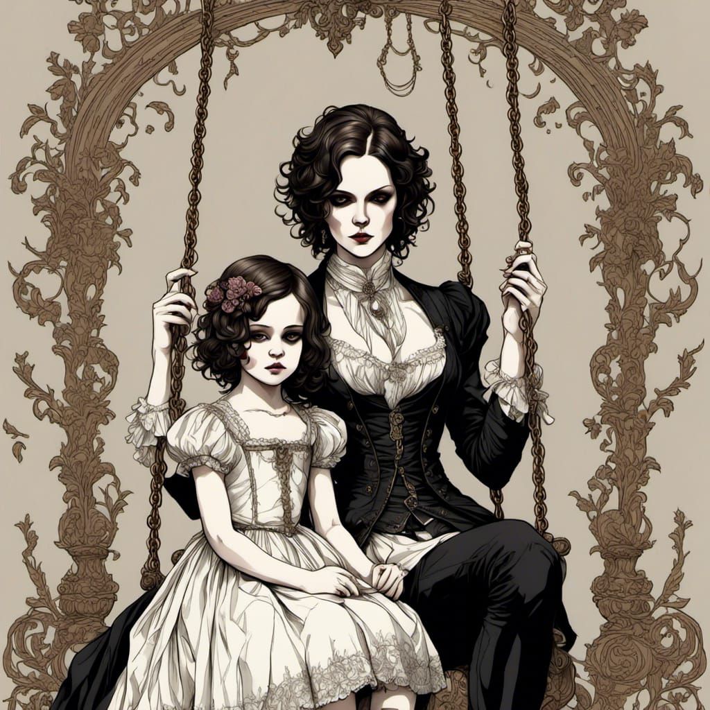 Mother and Daughter on Swing: Impressionistic Style