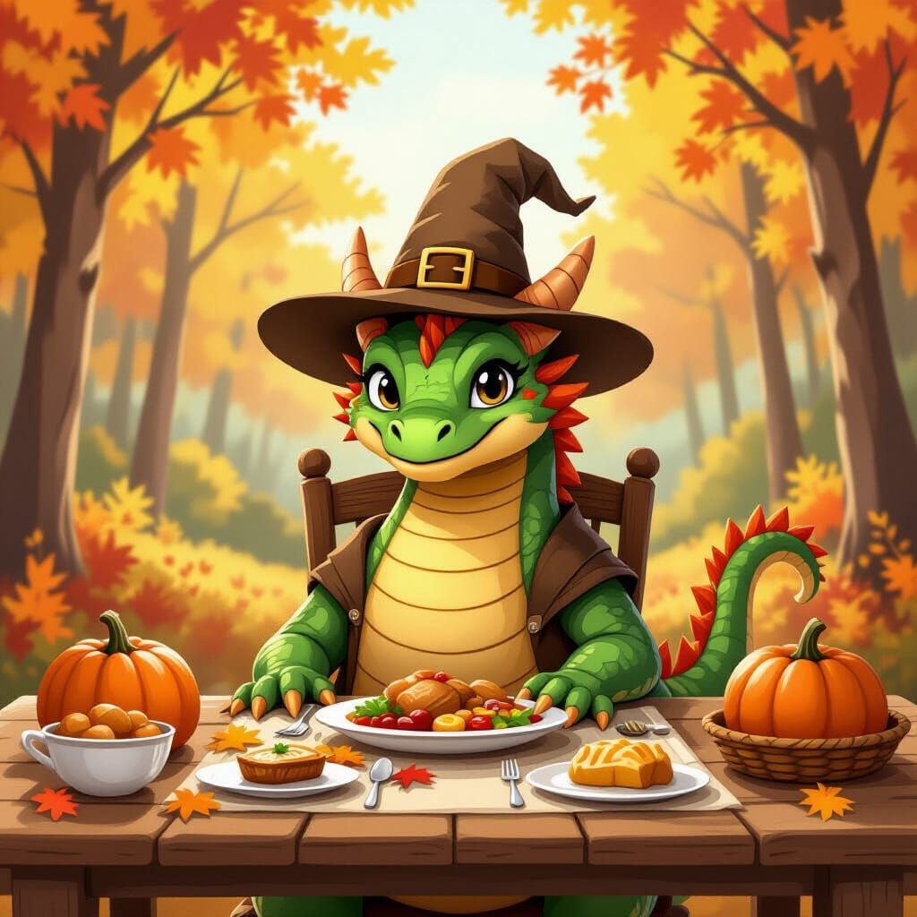 Thanksgiving Dragon in Whimsical Style