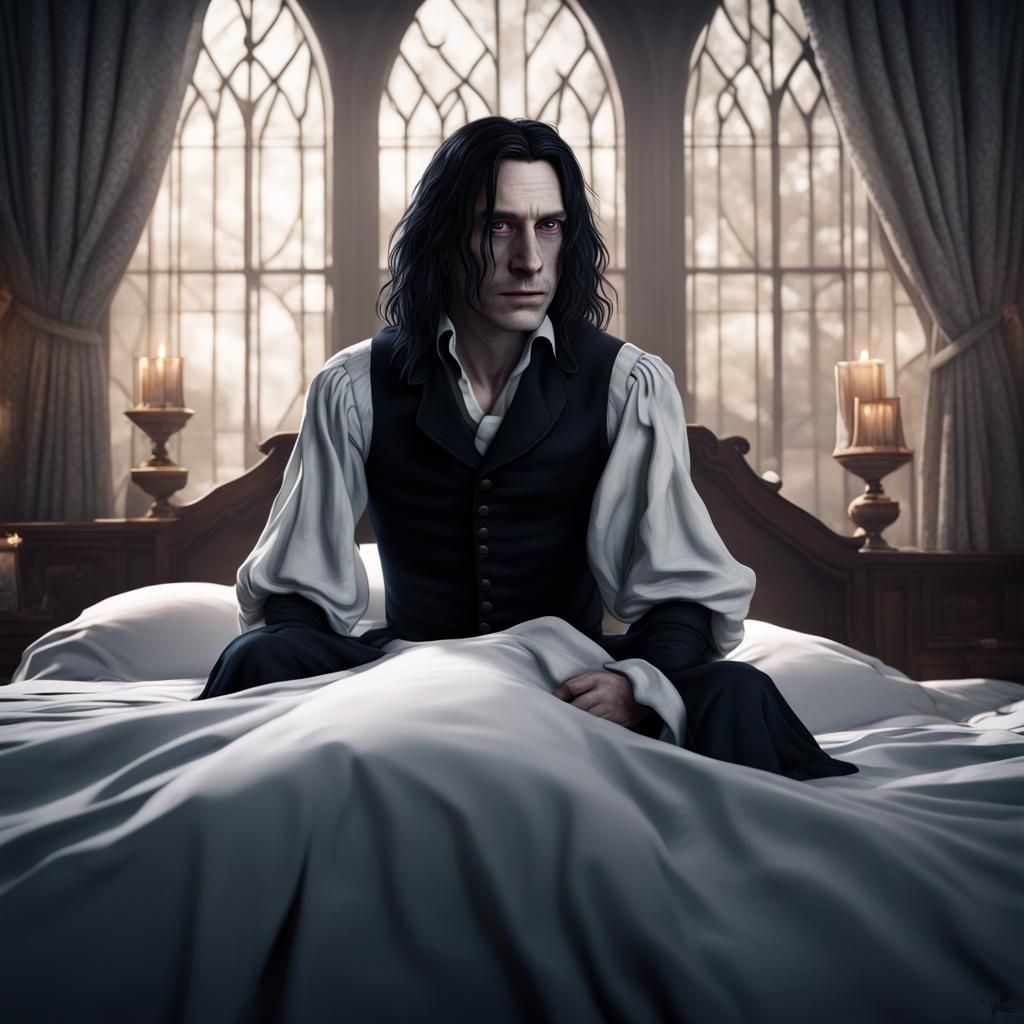 Young Severus Snape in Bed: Detailed Digital Art