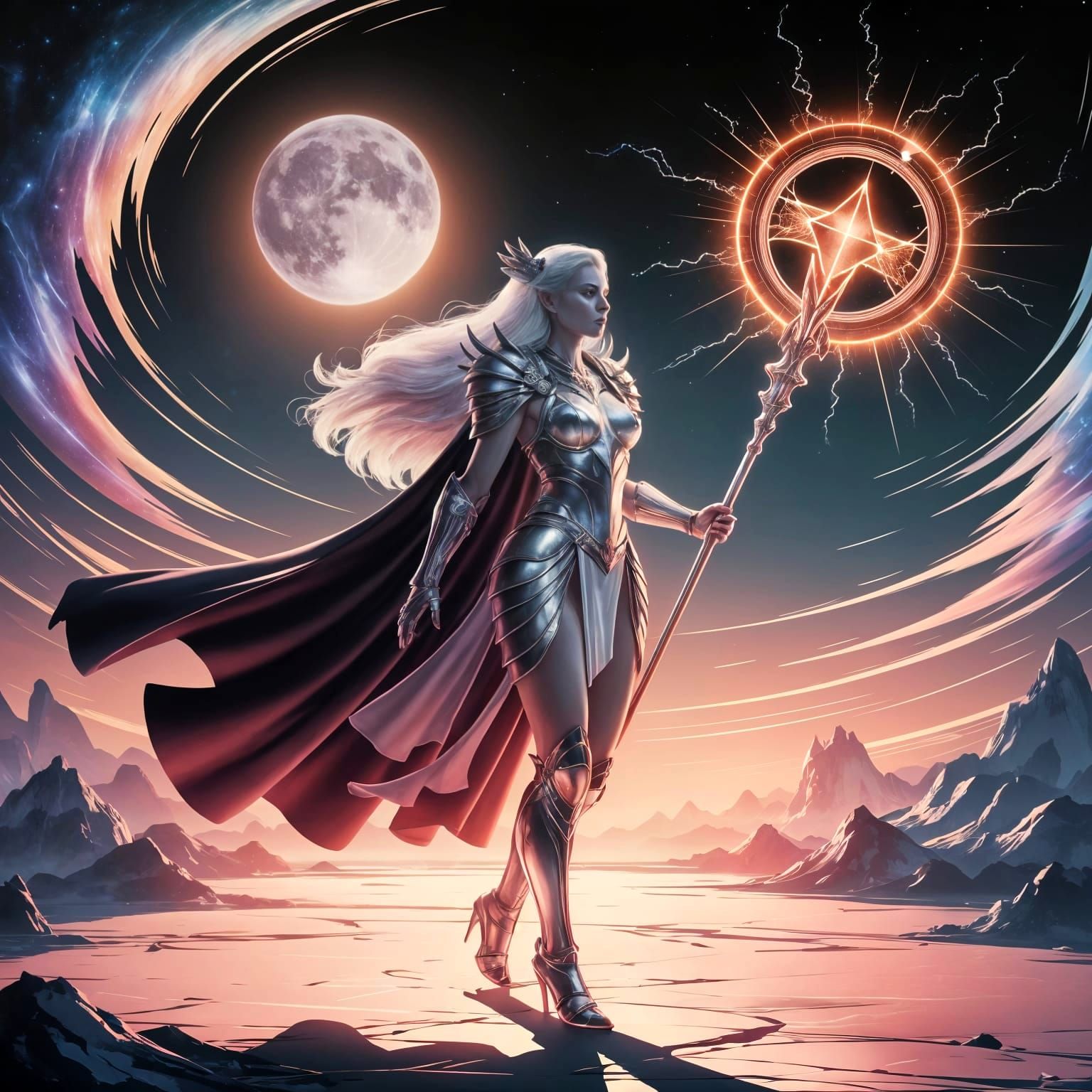 Surreal Moonlit Warrior in Celestial Armor