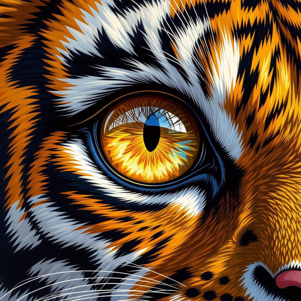 Macro Tiger Eye with Detailed Fur and Iris