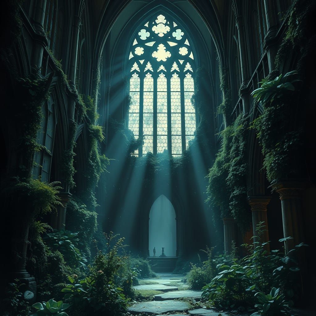 Bioluminescent Gothic Cathedral in Ethereal Moonlight