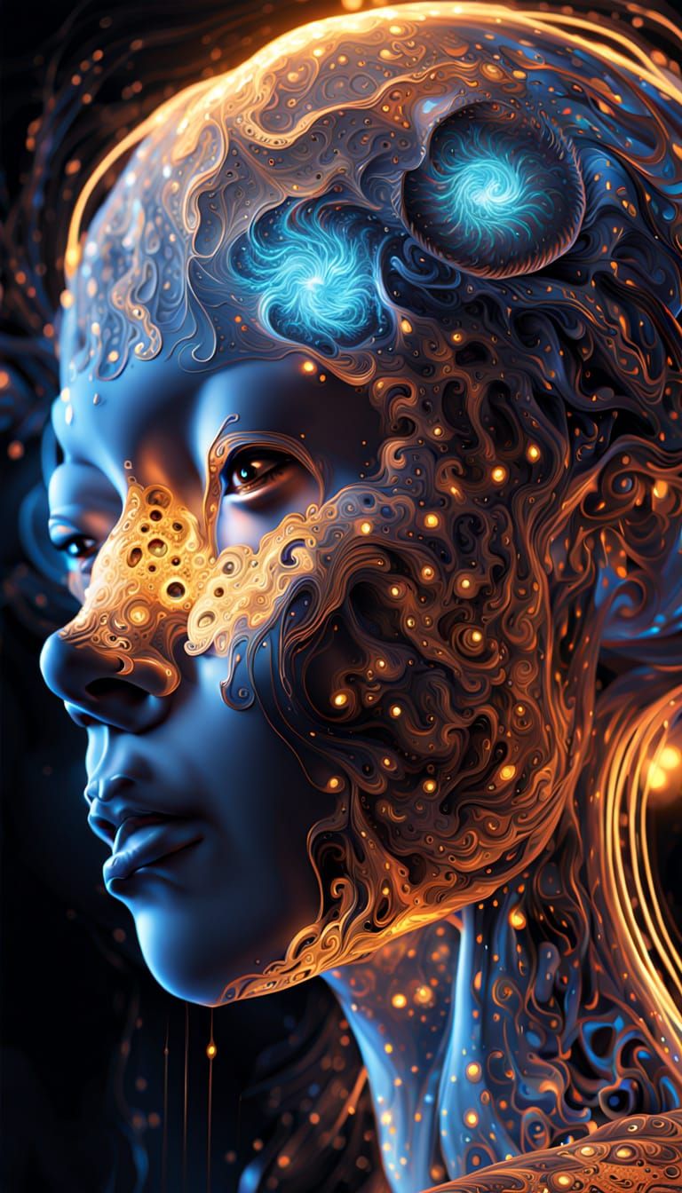 Sentient AI Mind Portrait in Abstract Digital Art