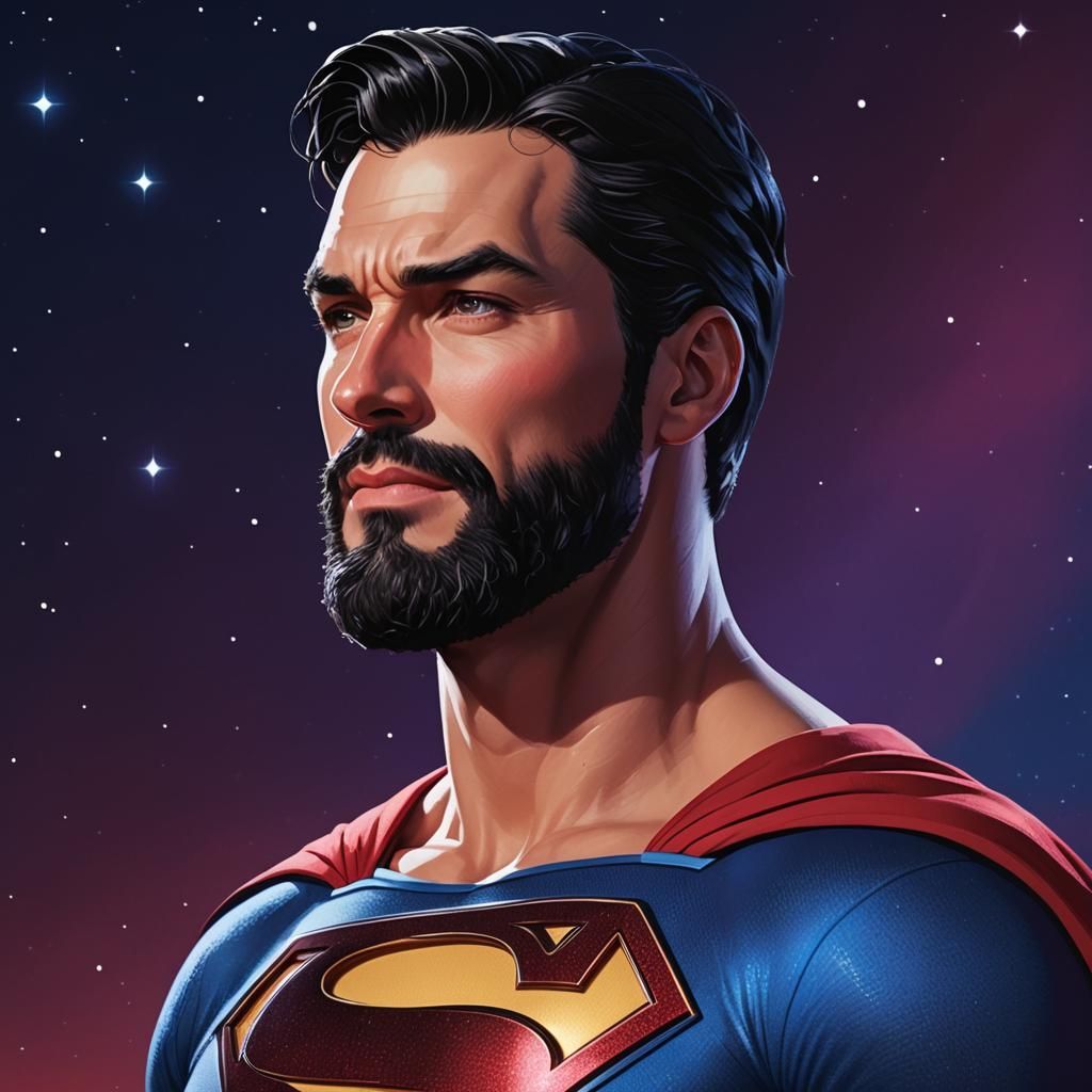 Black-Bearded Superman in Pop Art Style