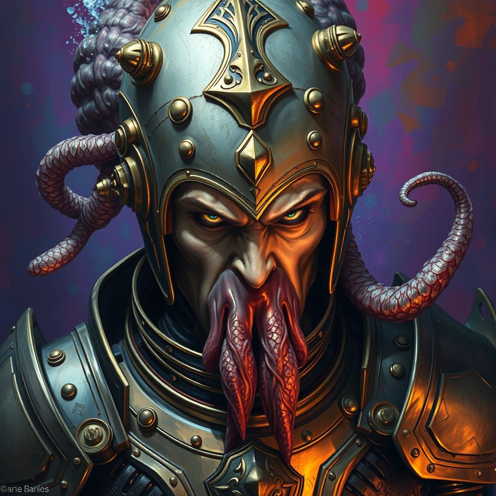 Underwater Steampunk Man in Ornate Armor