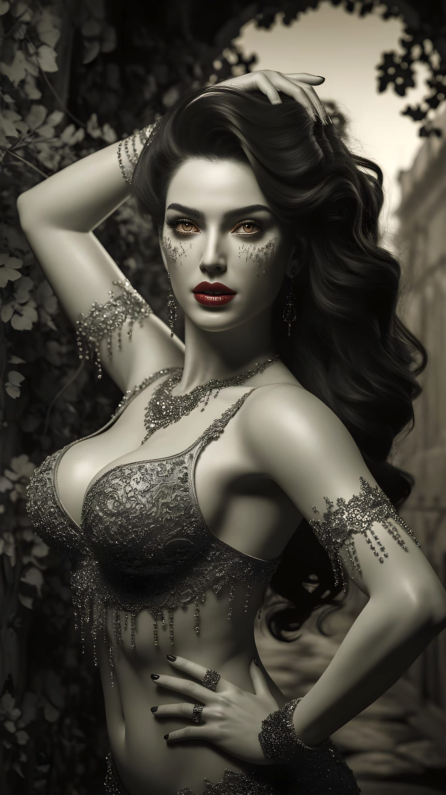 Portuguese Woman as Belly Dancer in Vintage Photo Style