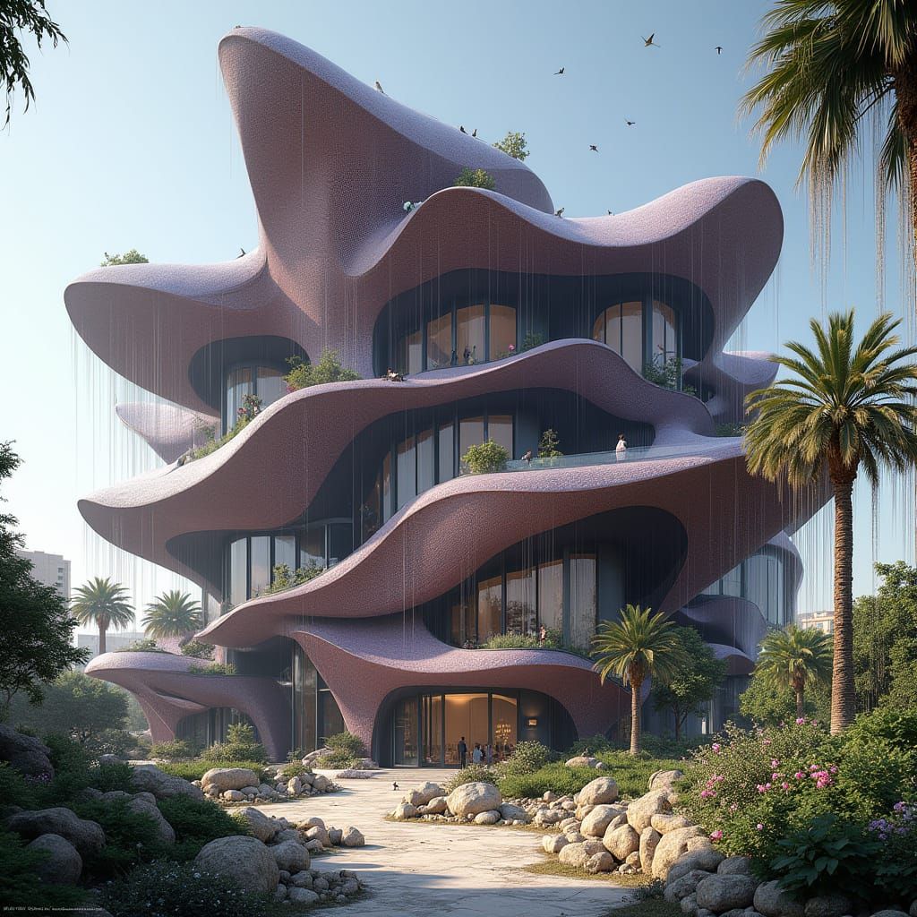 Futuristic Petal Skyscrapers in Sci-Fi Cityscape