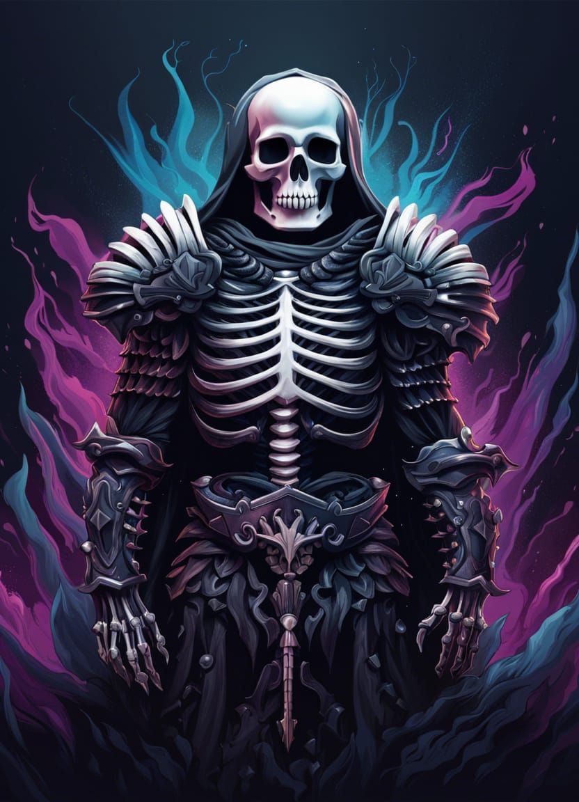 Bone Armored Skeleton in Stormy Fantasy Splash Art