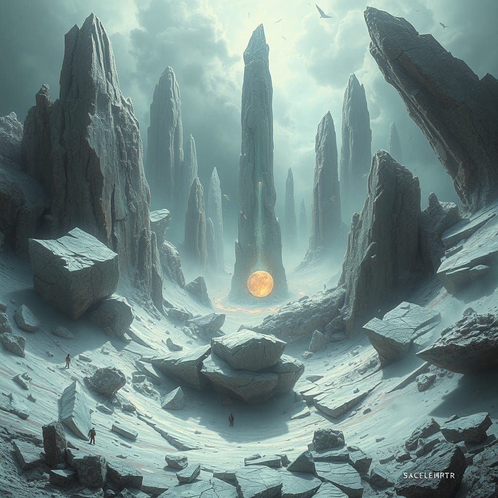 Mystical Shattered Landscape with Fractured Crystals