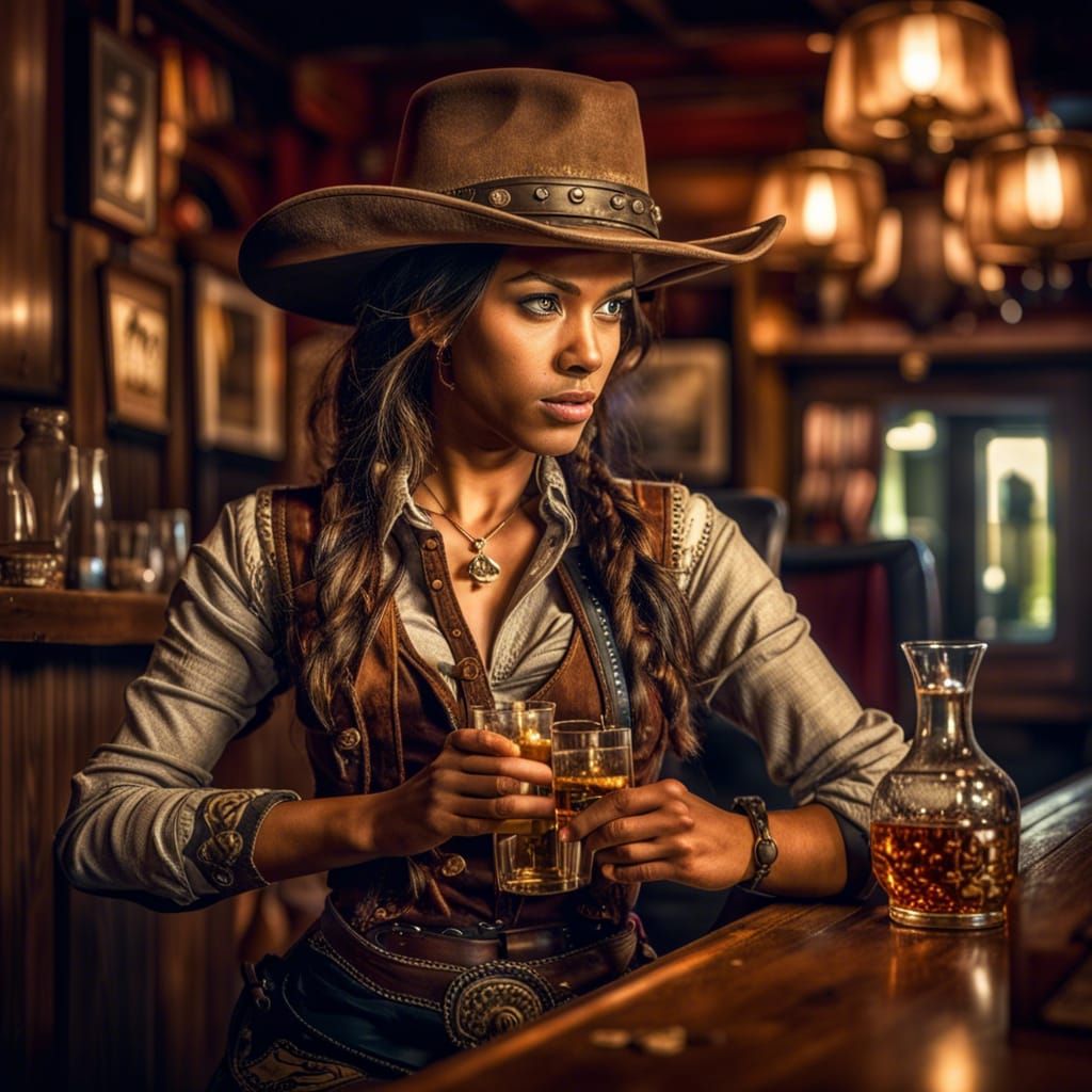 Saloon Bartender Serving Cowboy, Hyperrealistic 64 Megapixel