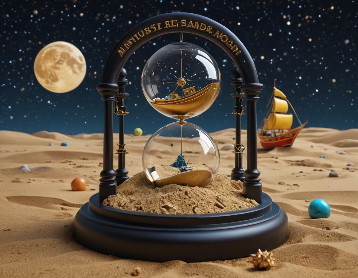 Hourglass Containing Earth and Moon in Pop Art