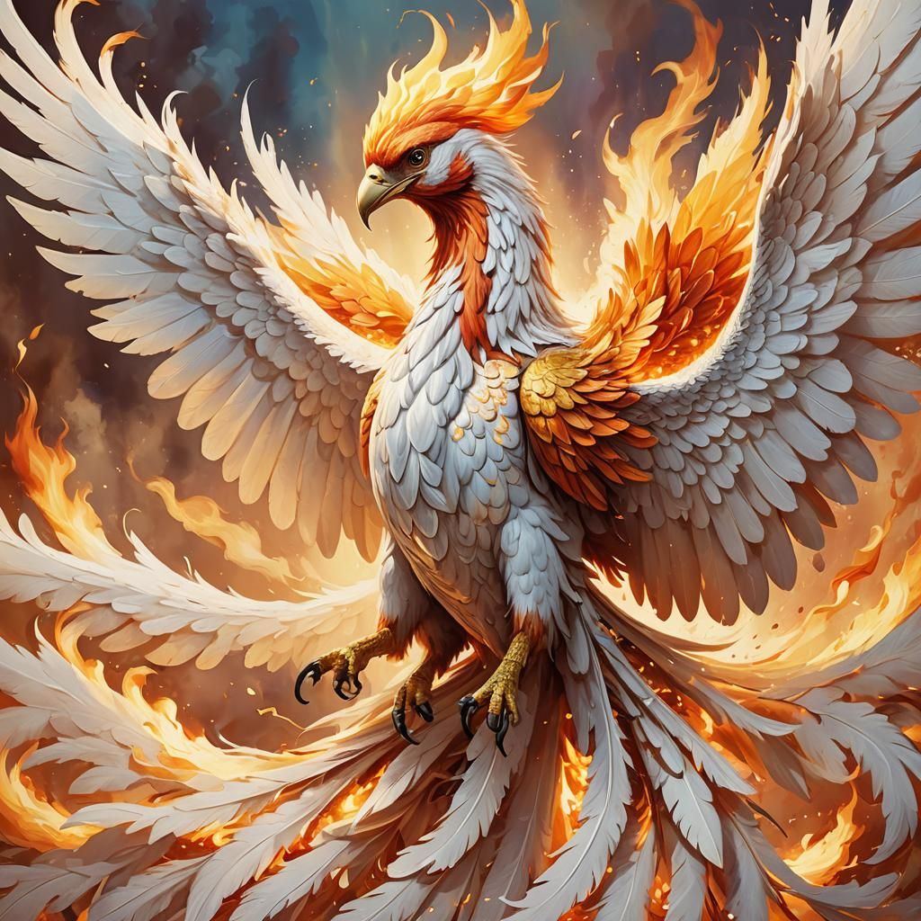 White Flame Phoenix in Magic Realism Style