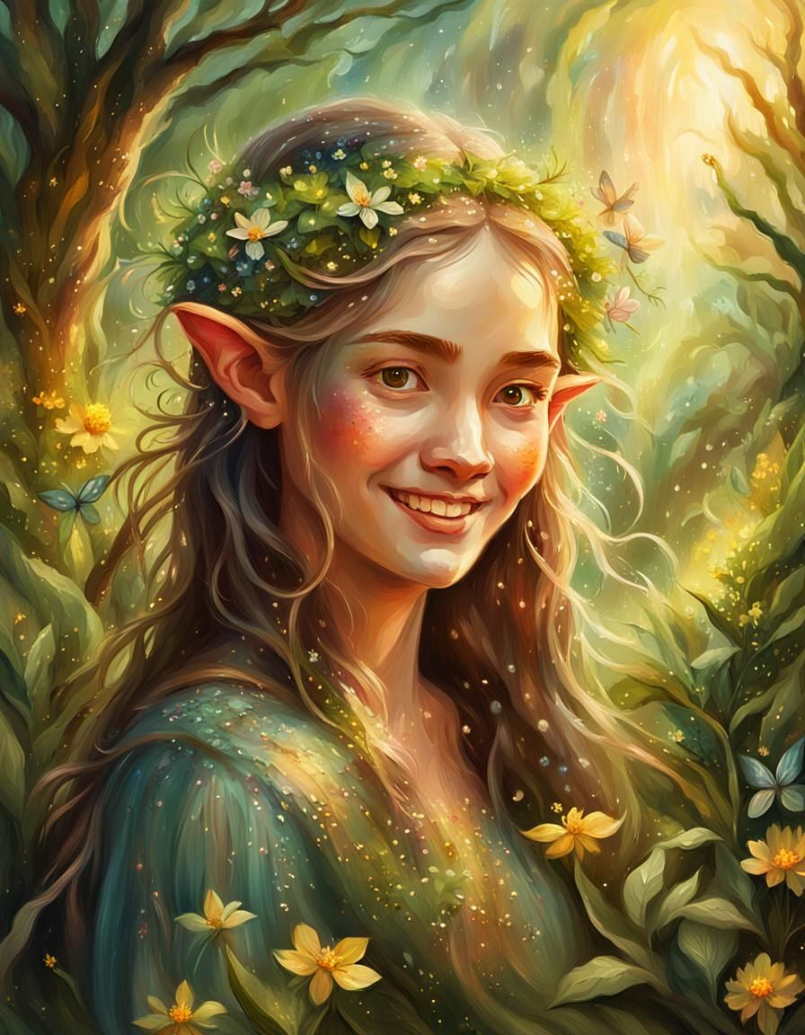 Happy Elf Portrait in Vibrant Oil Painting