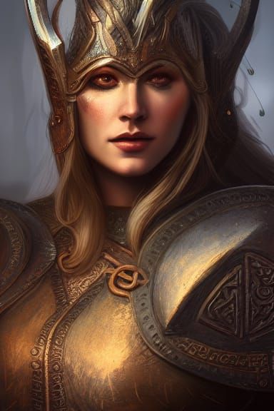 Norse Shieldmaiden in Runic Armor