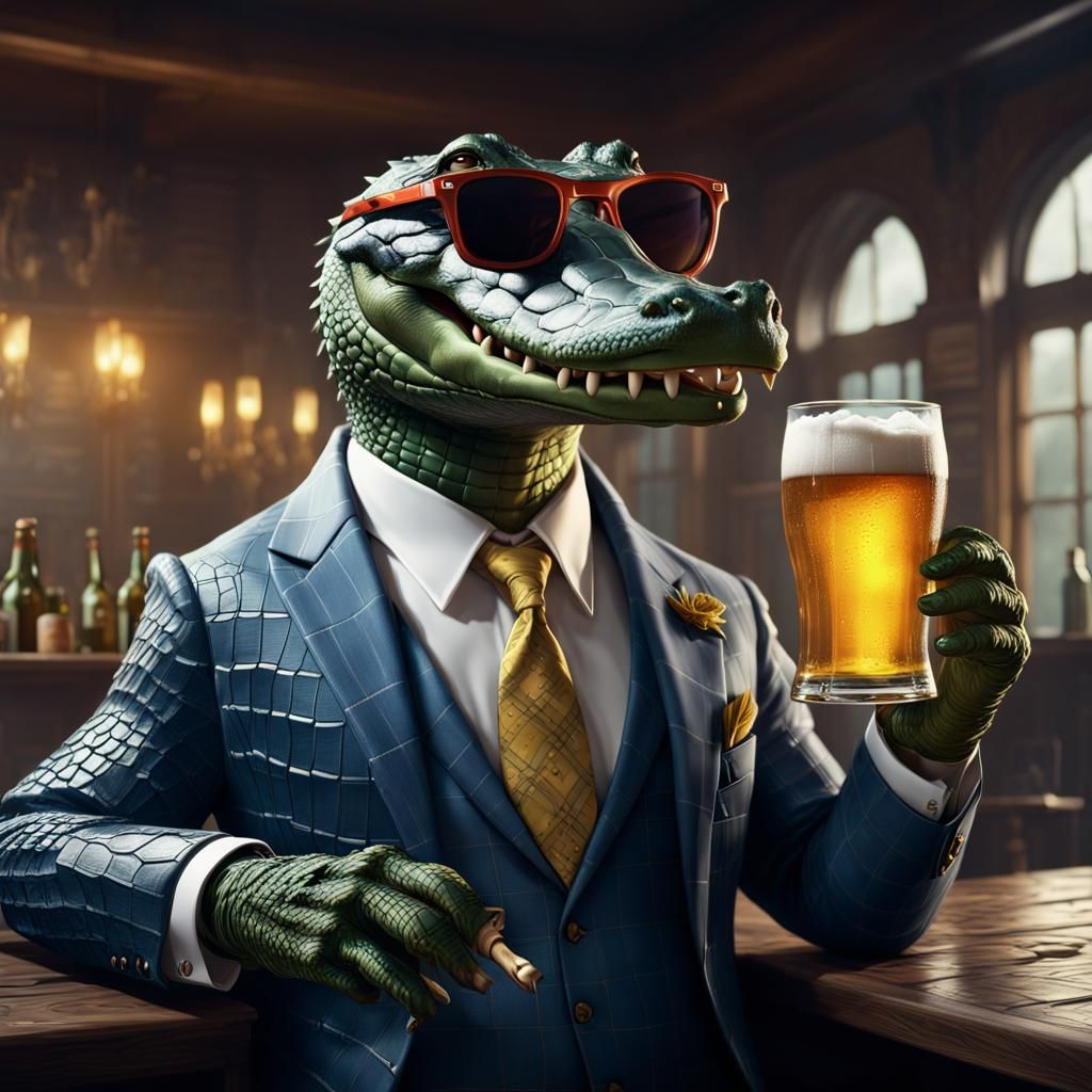 Alligator in Suit: Detailed Fantasy Concept Art