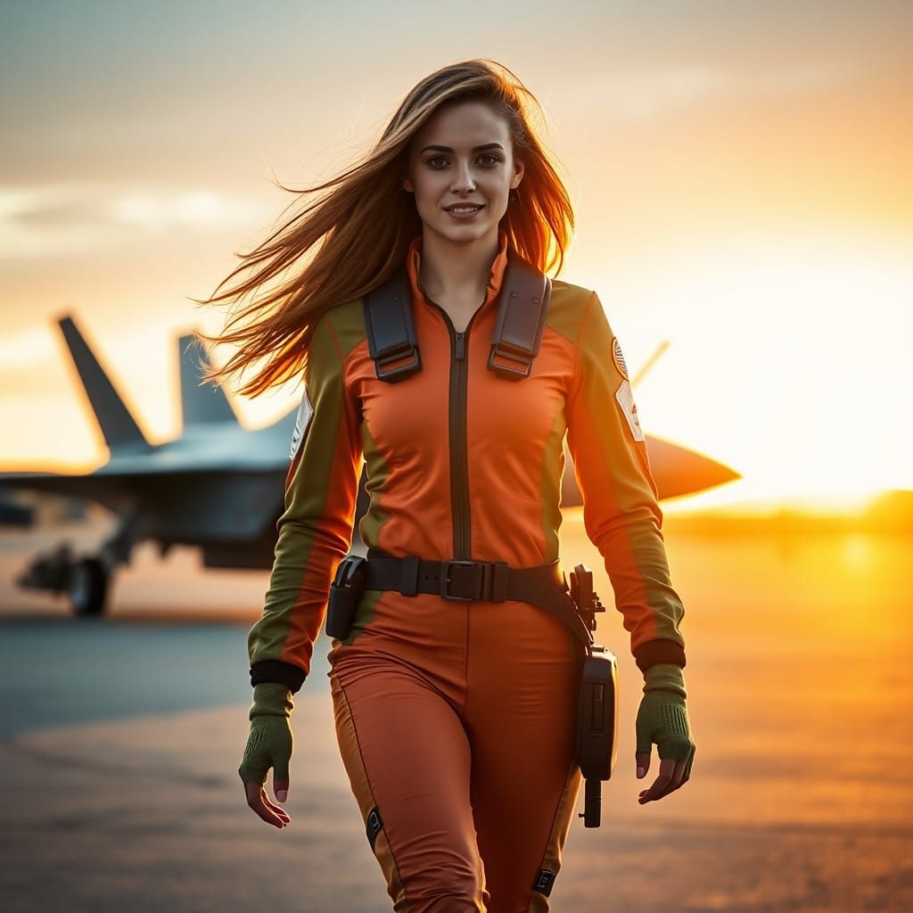 Confident Pilot on Airfield in Golden Light