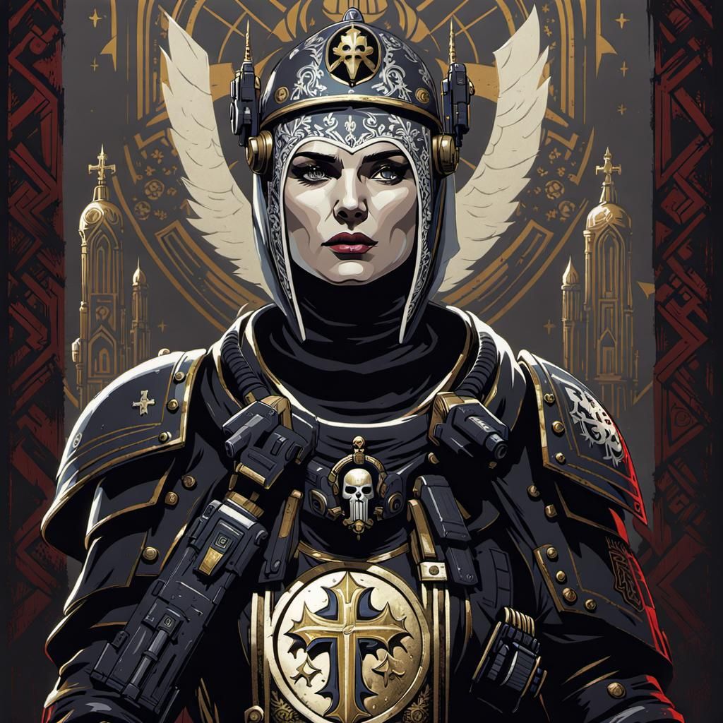 Futuristic Soldier Nun in Warhammer 40k Armor