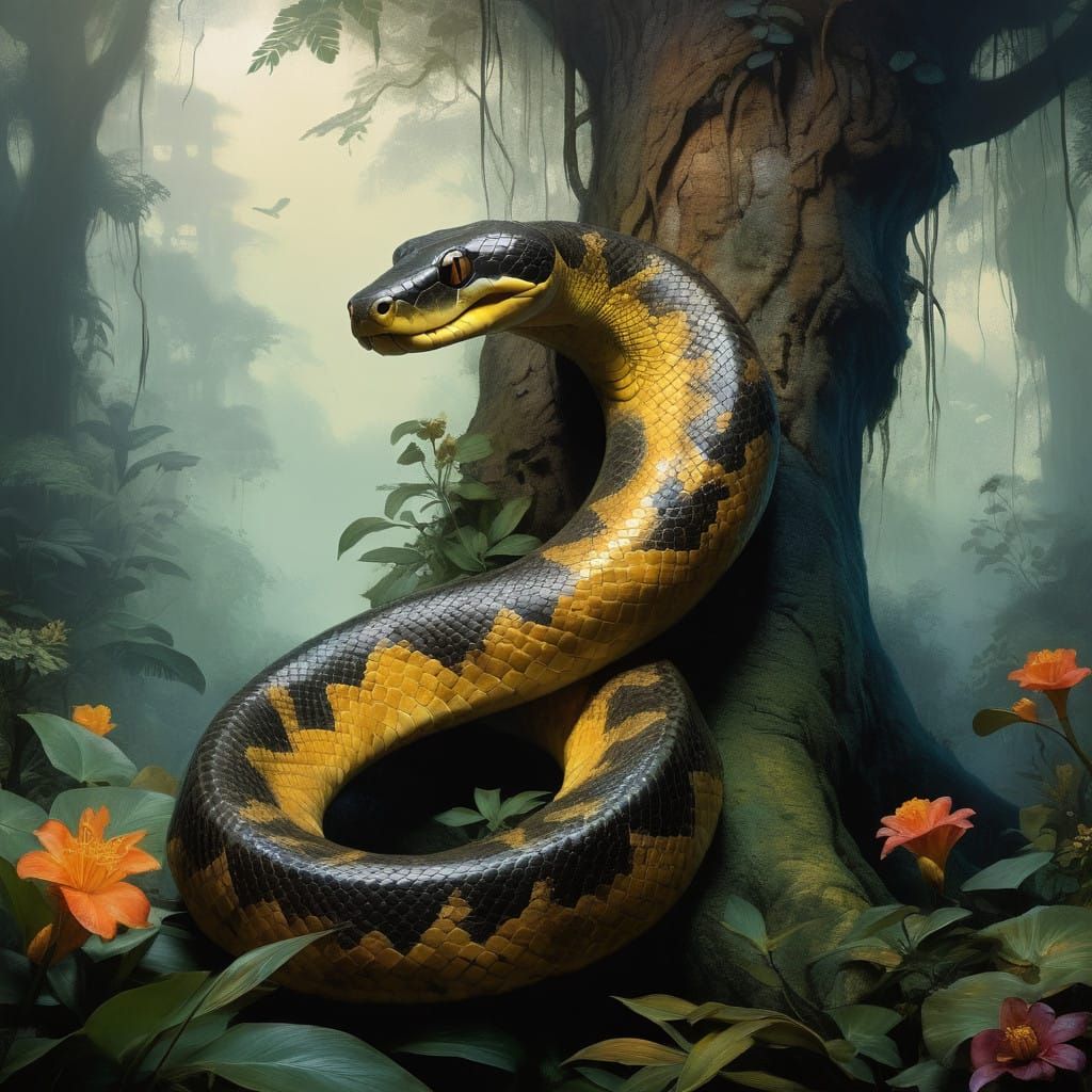 Amazonian Anaconda Reigns Amidst Ancient Rainforest Majesty