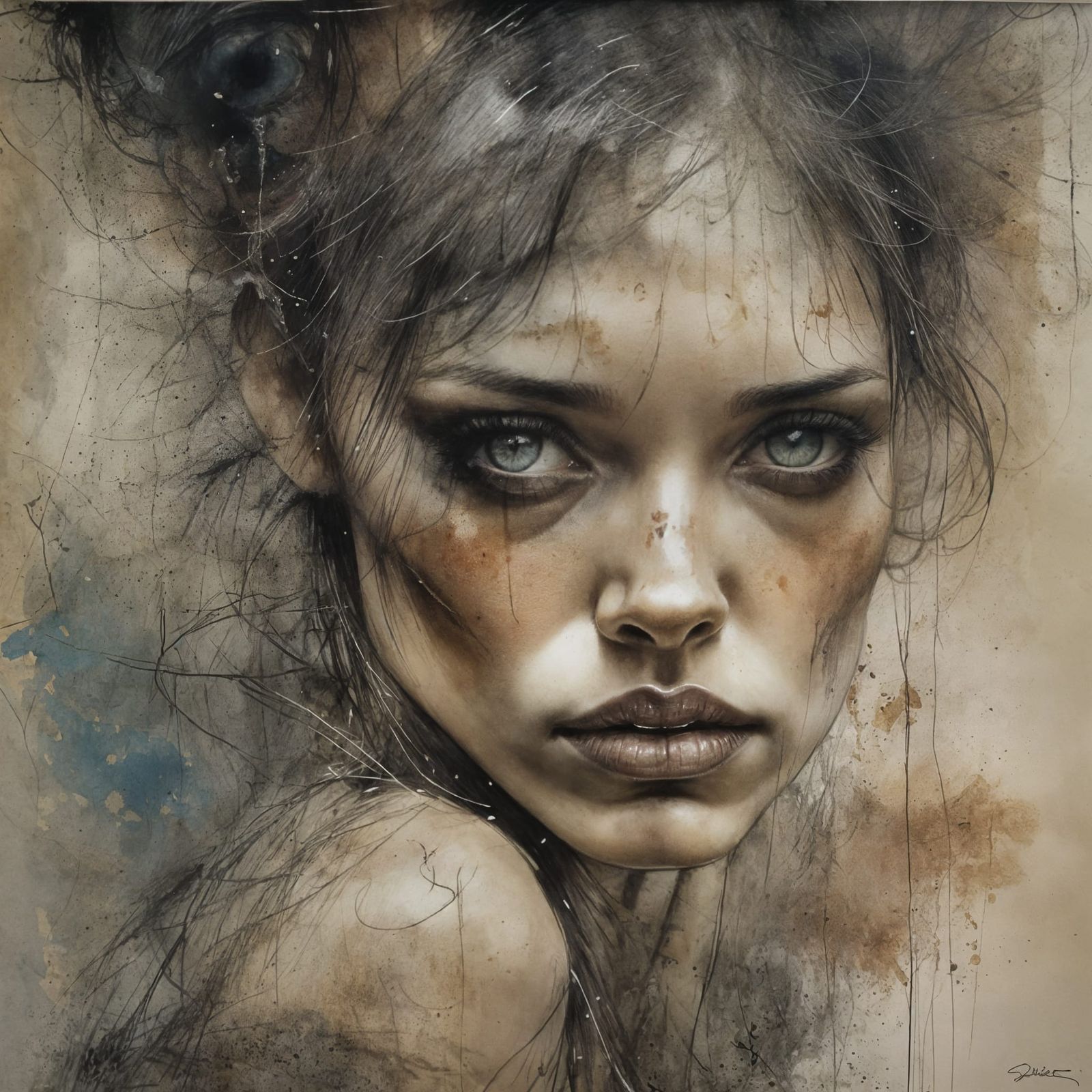 Beautiful African Woman in Dark Surrealist Ink Style