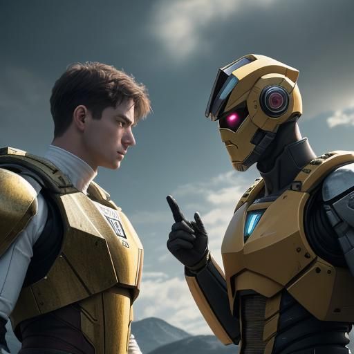 Dramatic Standoff: Robot vs. Admiral in Cinematic Lighting