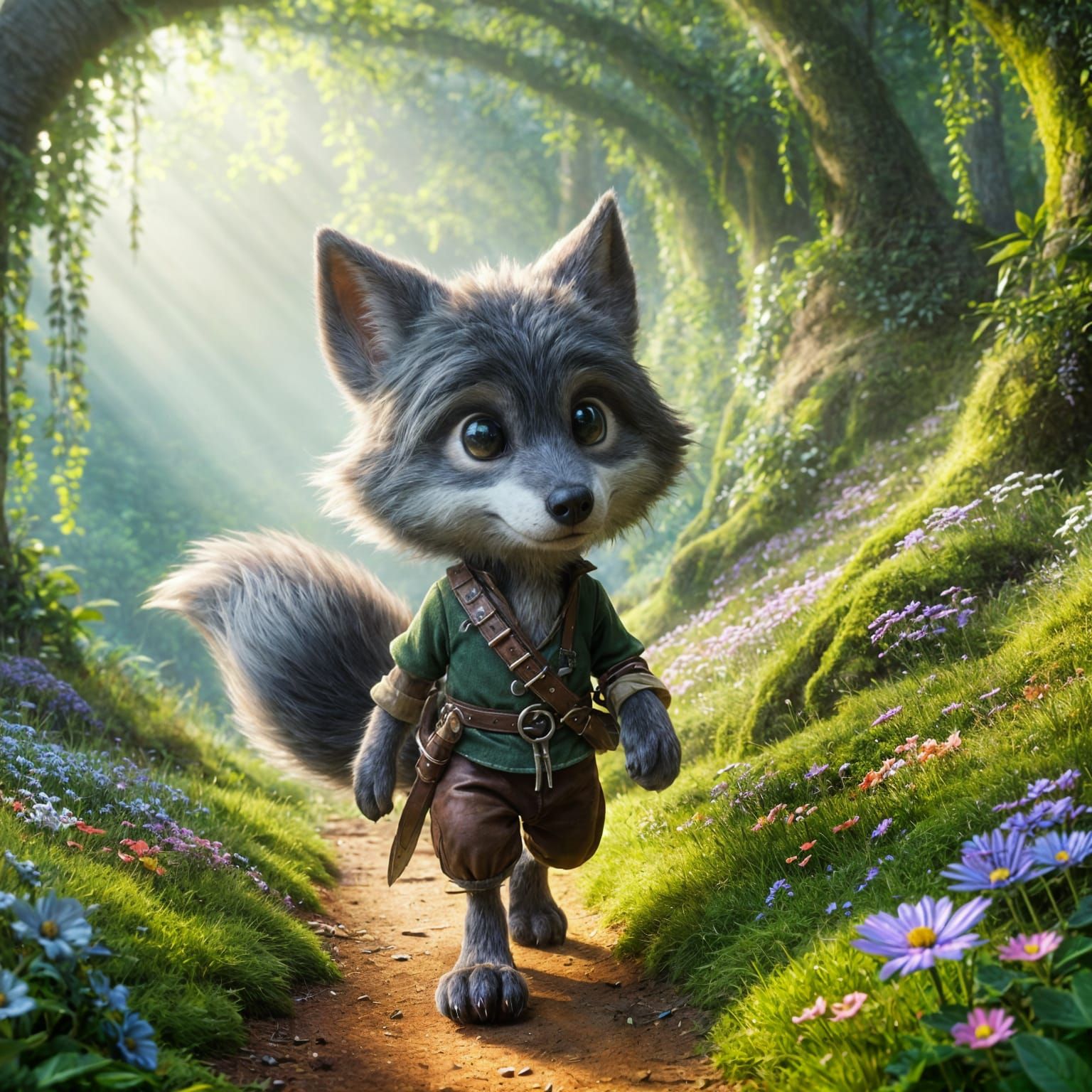 Whimsical Wolf Bandit in Enchanting Forest