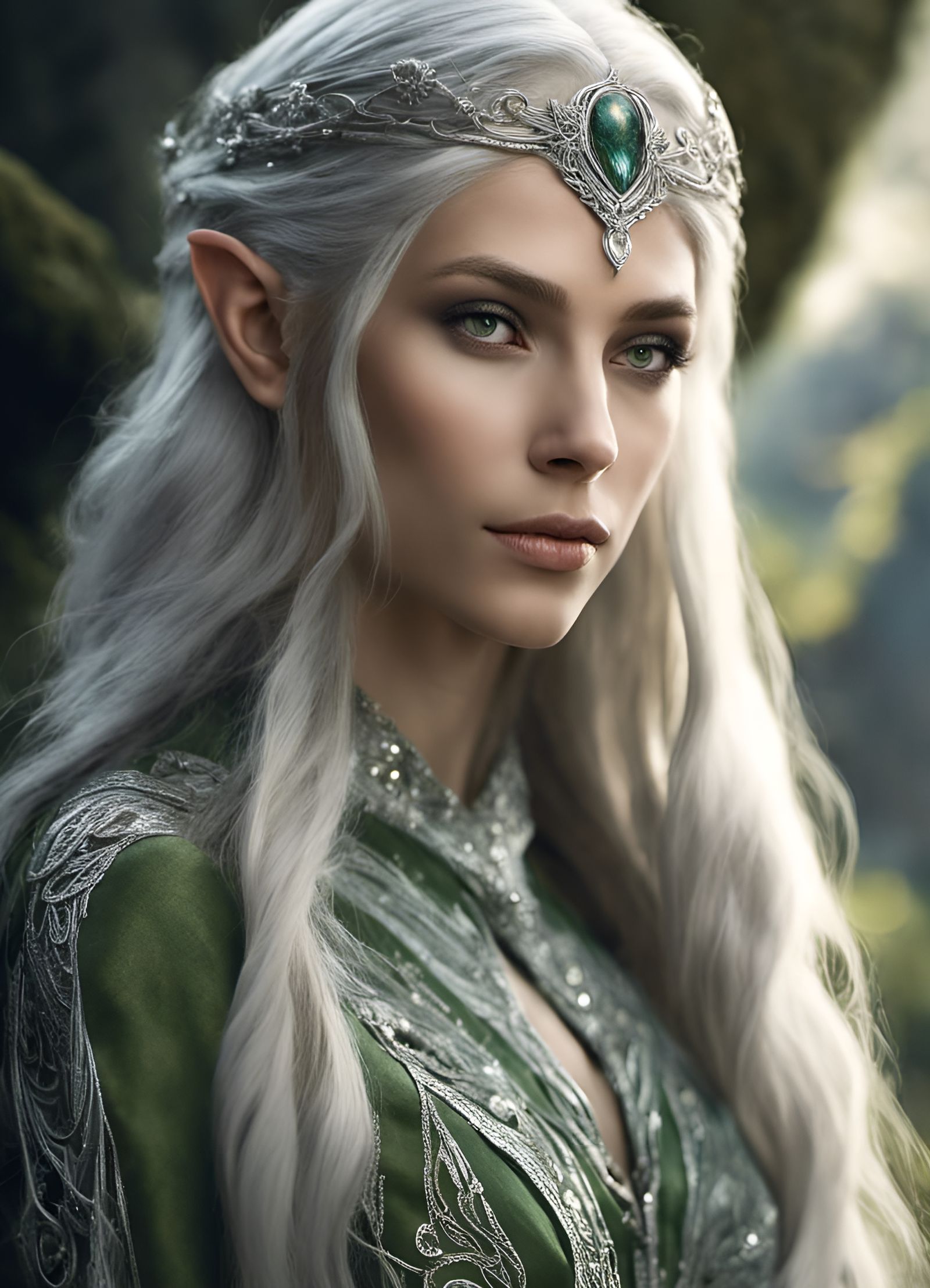 Elven Princess Portrait with Silver Hair