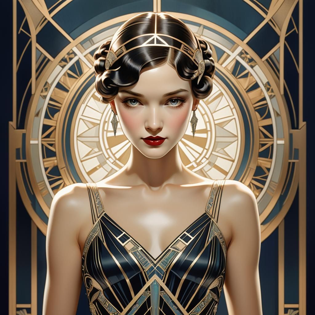 Ethereal Art Deco Beauty Portrait in Ertรฉ Style