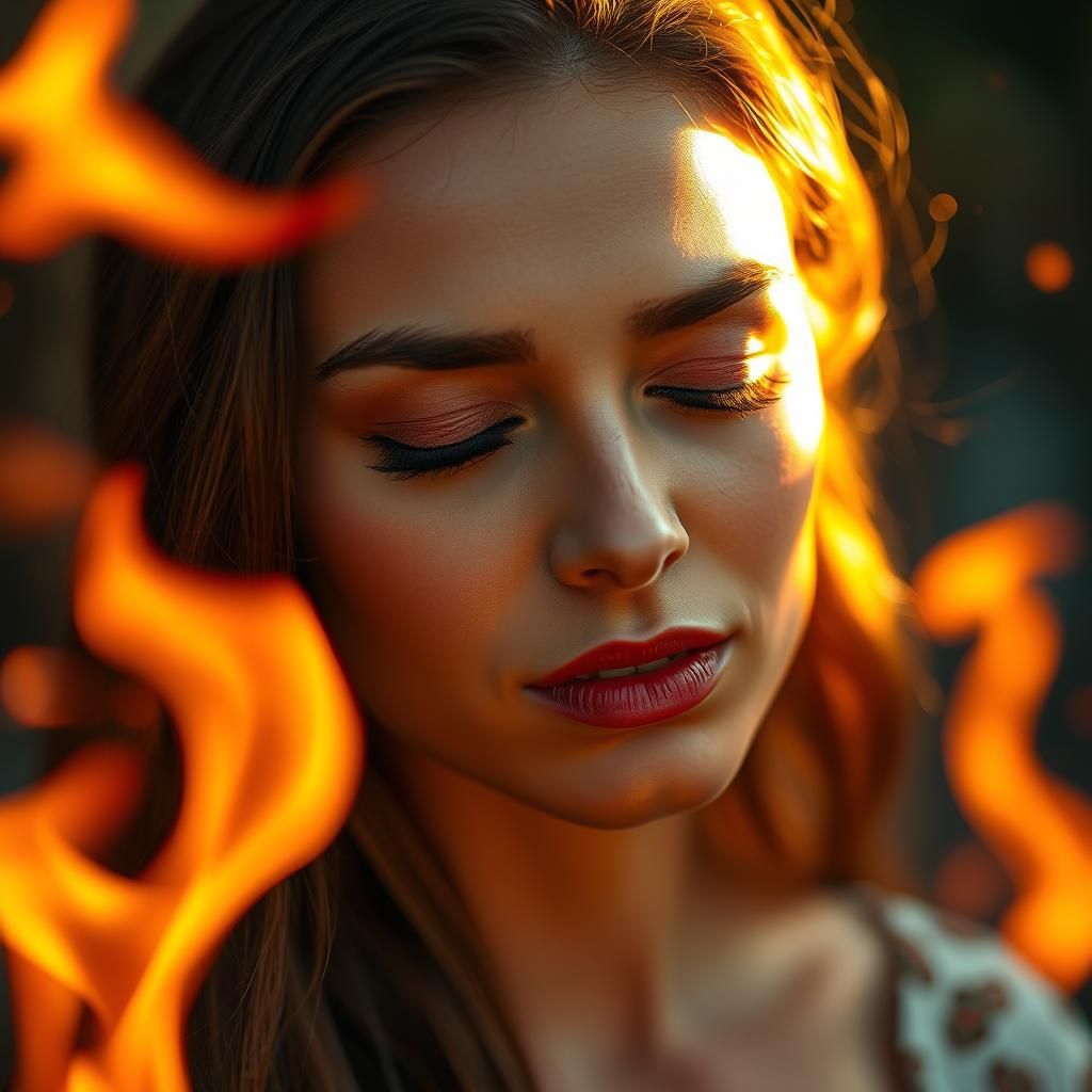 Passionate Woman Bathed in Golden Light