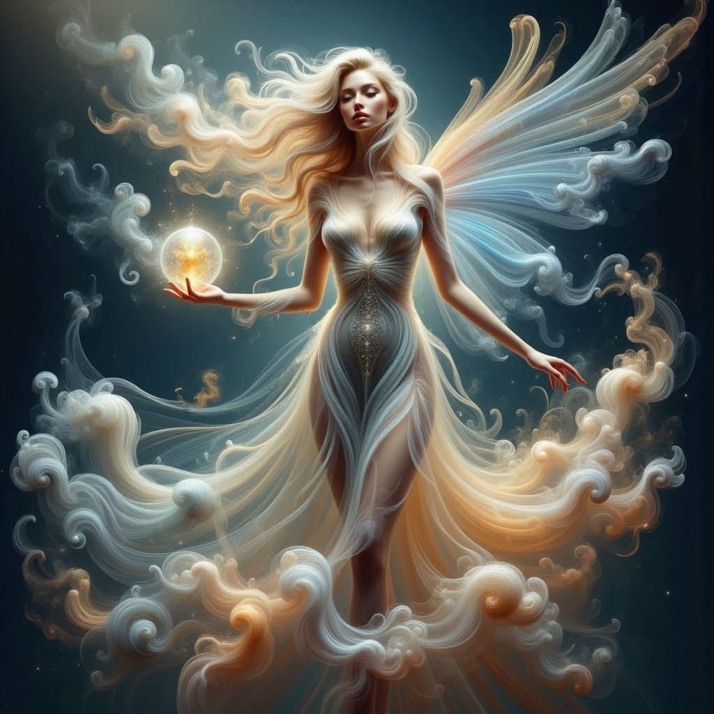 Ethereal Goddess Soars Above Cosmic Galaxy