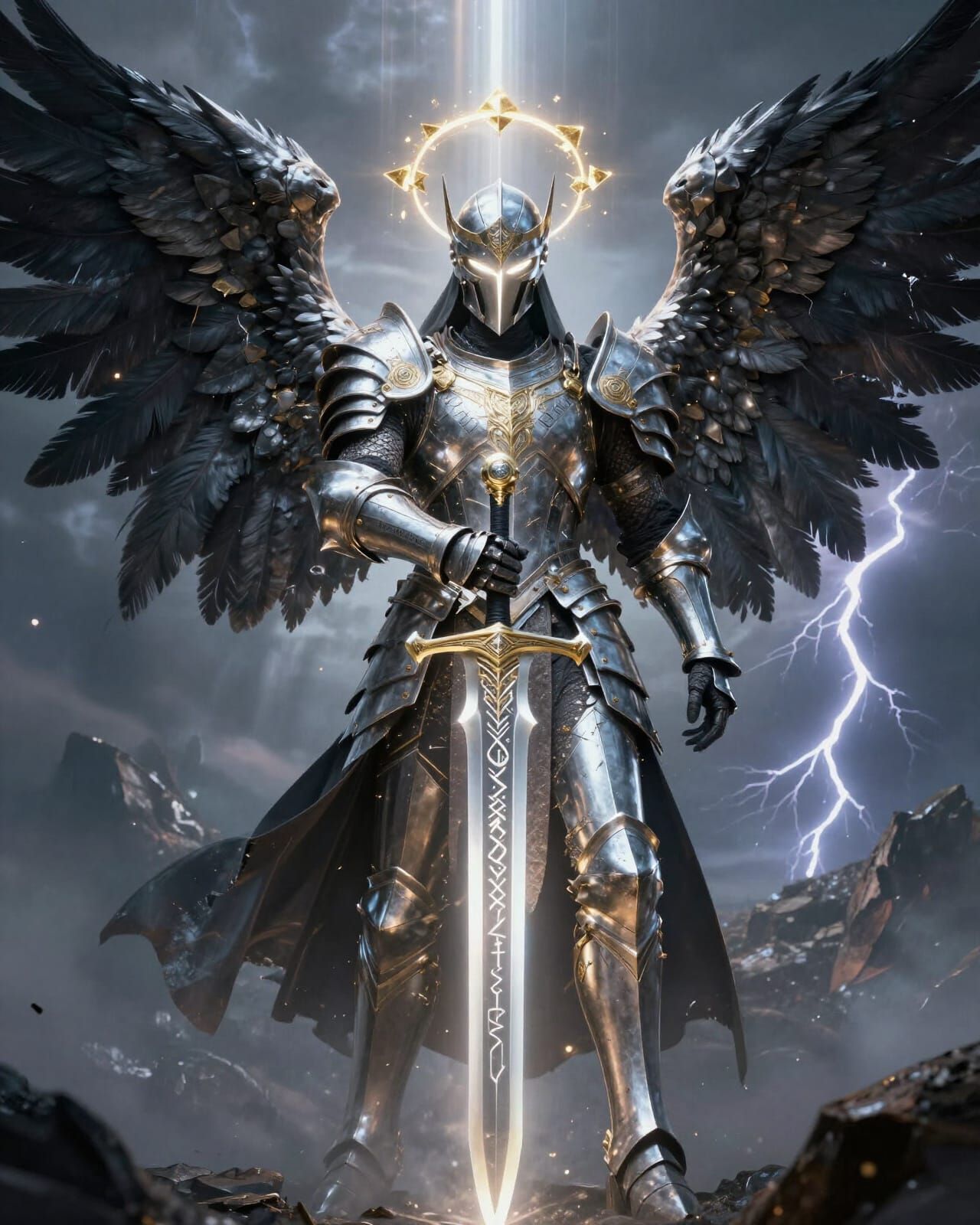 Veiled Archangel: Divine Warrior in Celestial Armor