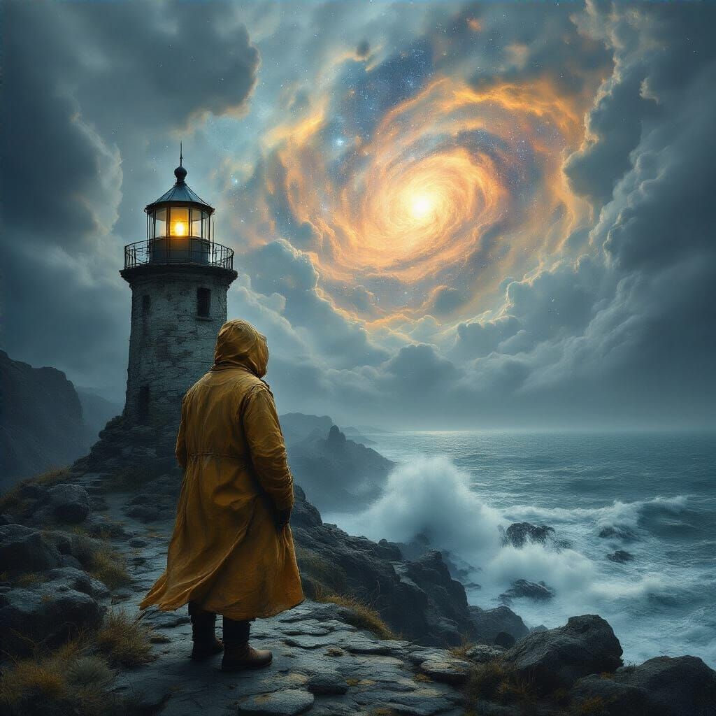 Cosmic Lighthouse Keeper in Astral Illustration