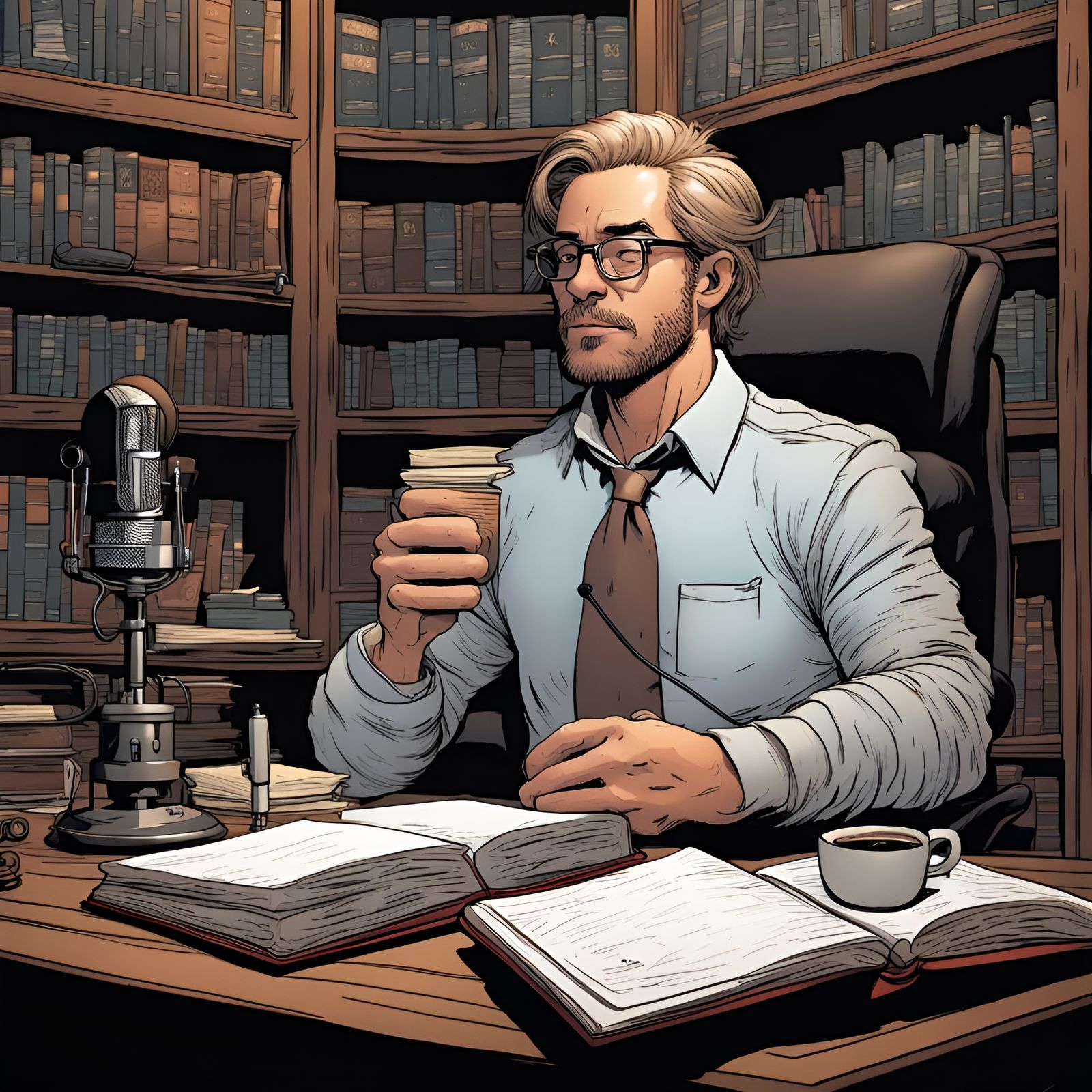 Doctor Speaking at Mic in Office with Lighthouse View