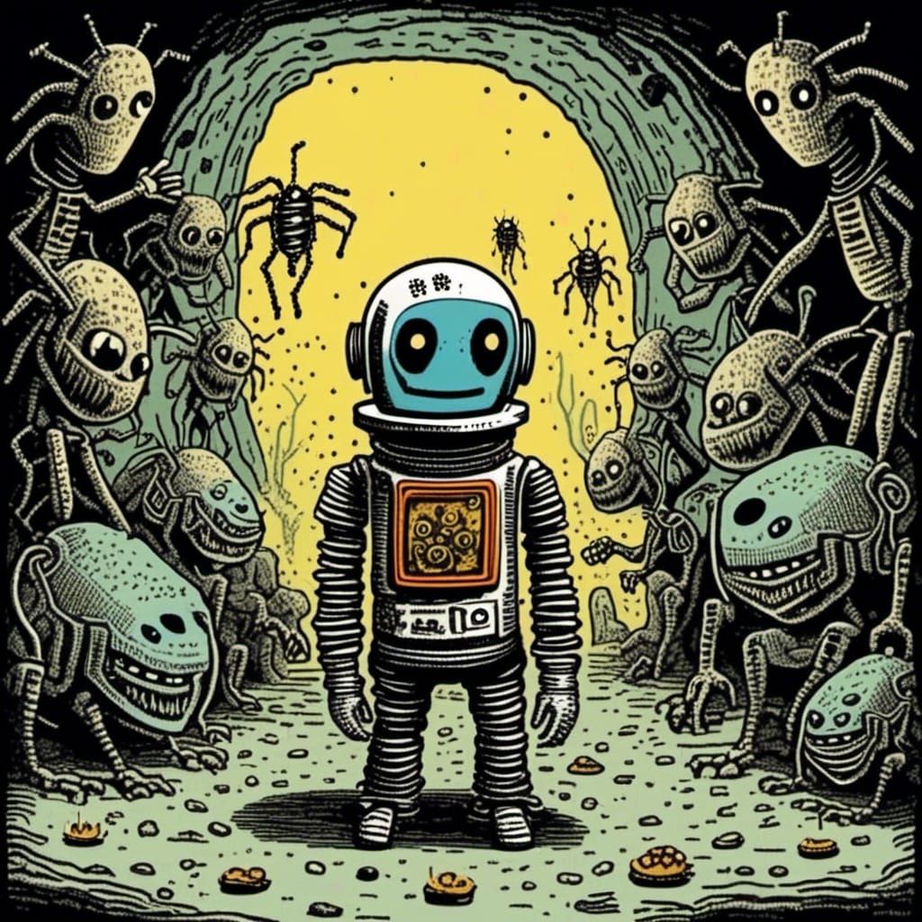 Astronaut's Tea Break with Alien Bugs