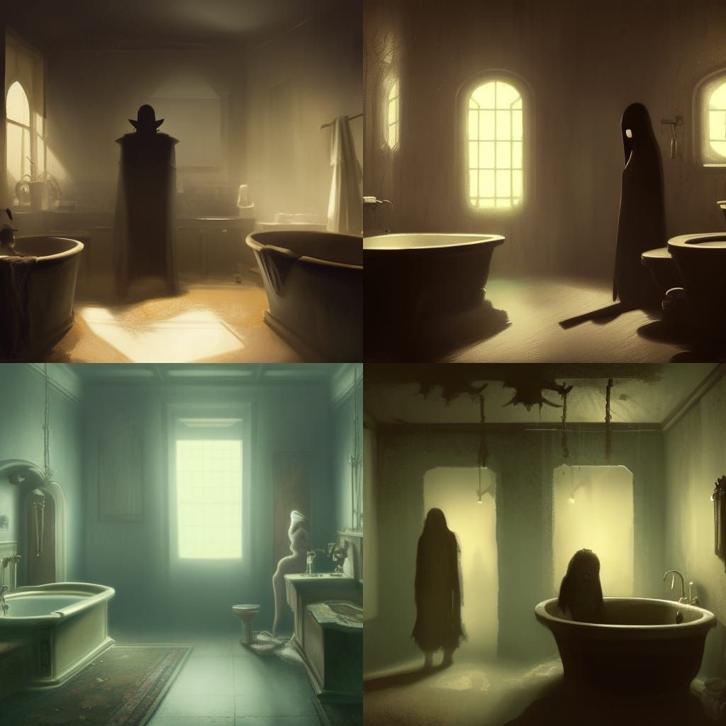 Creepy Bathroom Scene in Dark Fantasy Style