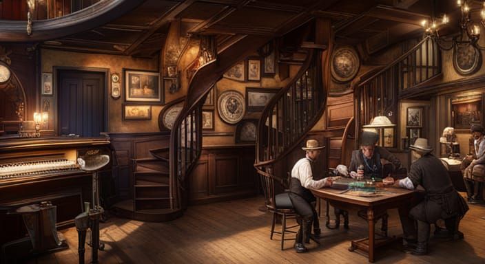 Western Saloon Card Game in Detailed Matte Painting